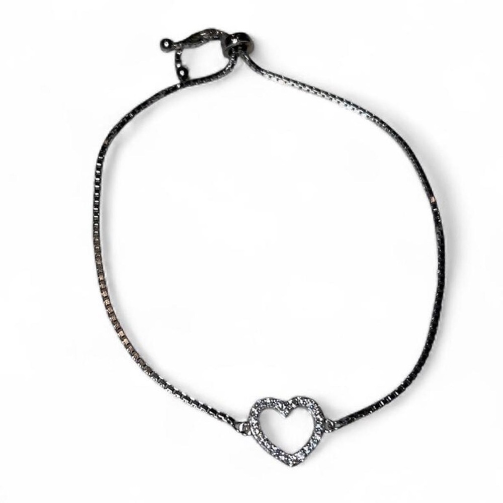 925 Sterling Silver Adjustable Heart Charm Bracelet